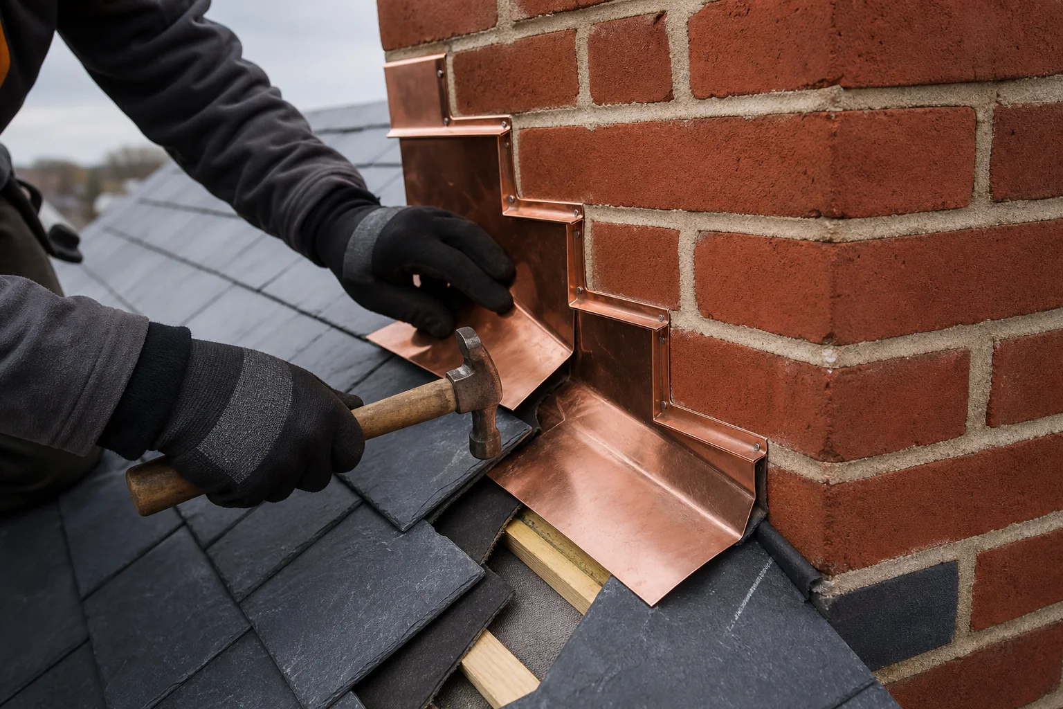 Detailed roof flashing and weather-protection work